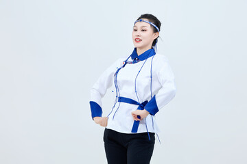 Beautiful dancers performing traditional Chinese folk dance Mongolian dance