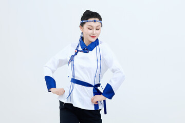 Beautiful dancers performing traditional Chinese folk dance Mongolian dance