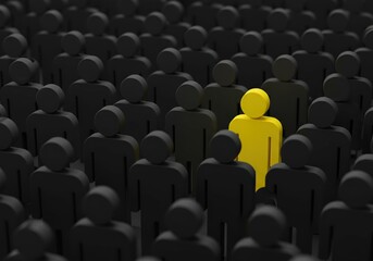 Standing Out  A Yellow Figure Amidst a Crowd of Black Figures