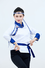 Beautiful dancers performing traditional Chinese folk dance Mongolian dance