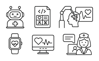 Healthcare and medical line icons set – outline, digital health symbols