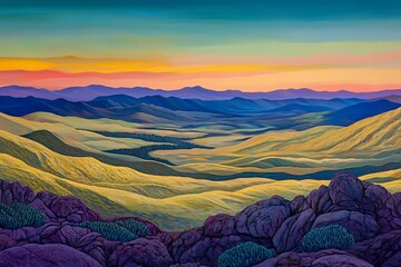 Vast Landscape of Rolling Hills and Mountains