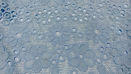 Light Blue Floral Lace Fabric with Embroidered Texture