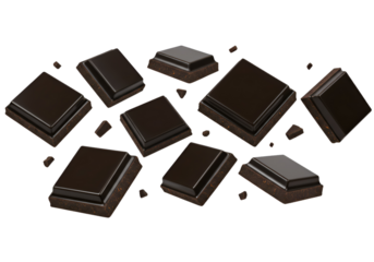 Dark Chocolate Pieces Falling, Delicious Sweet Treat,  High-Quality Photo