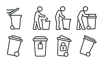 Recycling and waste management icons set – outline, vector, eco-friendly symbols