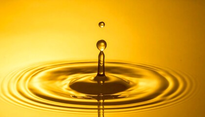 Golden Liquid Drop Impact with Abstract Background.
