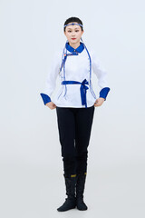 Beautiful dancers performing traditional Chinese folk dance Mongolian dance