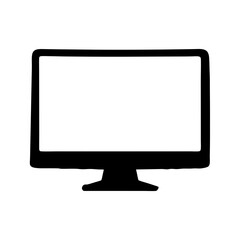 Simple Computer Monitor Illustration with Blank Screen in Black and White