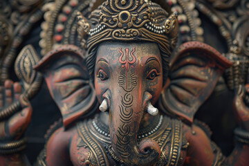 Bright holiday composition for happy Ganesh Chaturthi, abstract vivid composition consists of fictional unreal fantastic vision on background