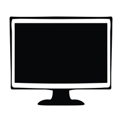 Black and white drawing of a monitor on a stand with screen