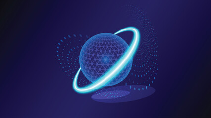 Futuristic Global Connectivity Abstract Blue Sphere with Orbiting Data Ring