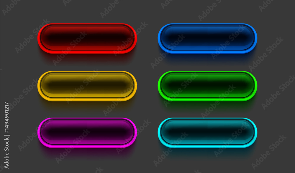 Poster collection of colored buttons, frame label, event web bar, buttons with color. vector illustration