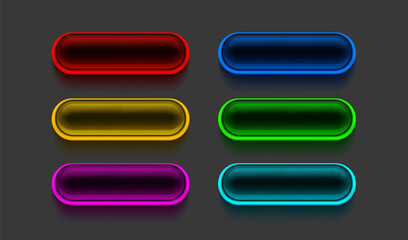 Collection of colored buttons, frame label, event web bar, buttons with color. Vector illustration