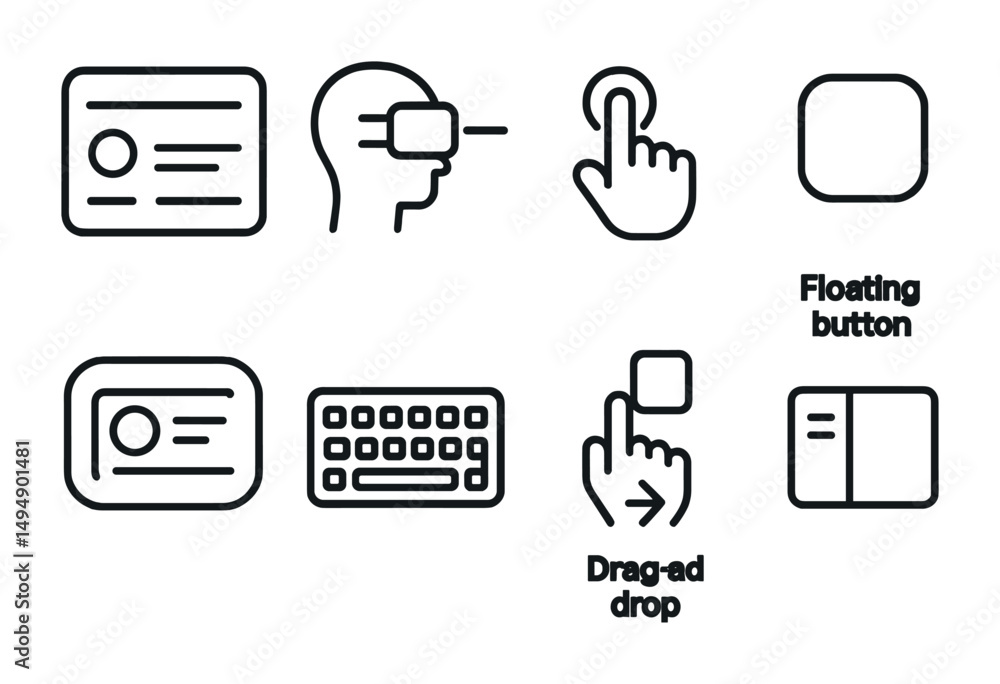 Aufkleber user interface line icons set – outline, ui, ux symbols for design and interaction
