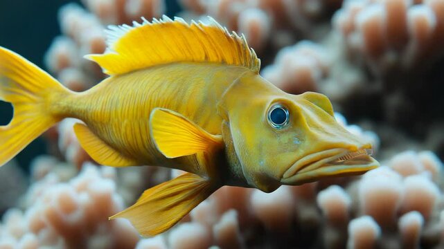 A yellow fish swimming in an aquarium