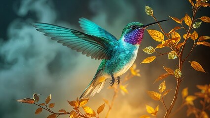 Radiant Hummingbird in Enchanted Forest Glow.