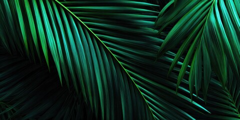 Deep green palm fronds close-up detail
