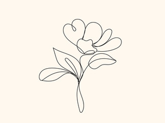 Elegant Single Line Drawing of a Flower with Leaves
