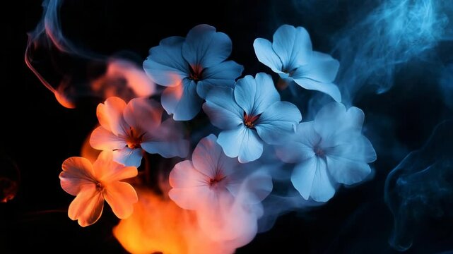 Fondo abstracto con humo y flores sobre fondo negro &mdash; metraje art&iacute;stico de video