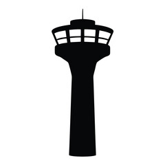 Black Silhouette of Airport Control Tower on a White Background Image