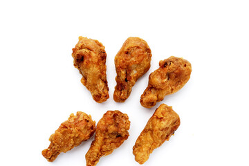 Fried chicken on white background.
