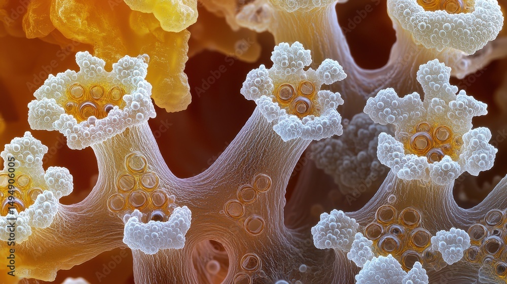 Poster detailed close-up shot of carbon nanotube microstructures highlighting intricate patterns and unique