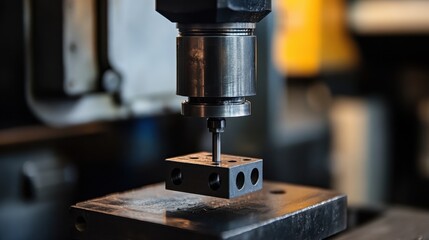 Production line in a manufacturing plant with large metal presses stamping components under controlled conditions