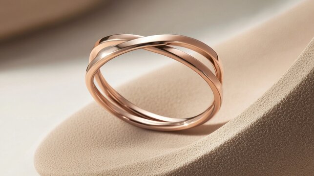 Rose gold bracelet shown wrapped around a curved wrist display with minimalist background