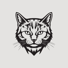 Stylized Cat Face Black and White Vector Illustration