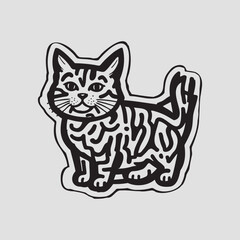 Black and White Cat  Vector Line Art