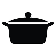 Black cooking pot with lid and handles, a kitchen icon symbol