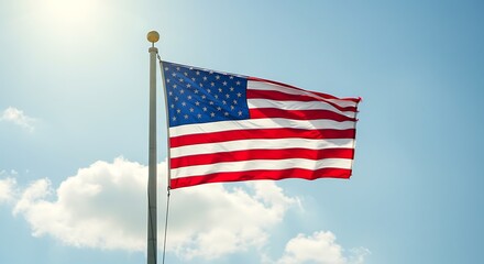 American Flag Waving in Sunny Sky