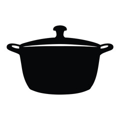 Illustration of a Black Cooking Pot with Lid and Handles on White