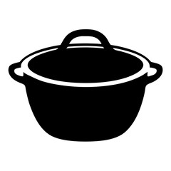 Black and white vector illustration of a covered cooking pot silhouette