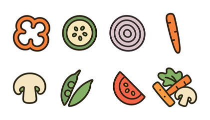 Vegetable and food outline icons set &ndash; line, healthy eating, cooking symbols