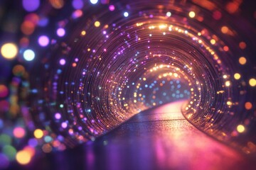 Colorful illuminated tunnel creates a stunning visual experience with shimmering lights in various hues