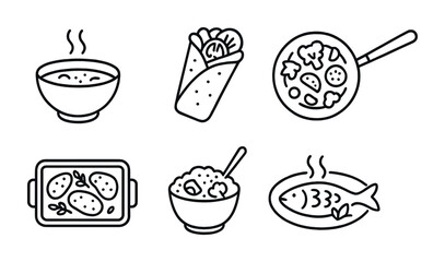 Food and cuisine linear icons set – outline, culinary, cooking symbols
