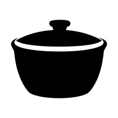 Stylized black pot with a lid, kitchenware illustration in silhouette