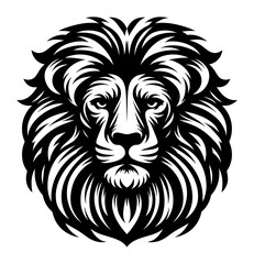 Obraz premium A black and white stylized illustration of a lion's head