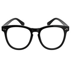Fototapeta premium Fashionable black plastic frame sunglasses or eyeglasses isolated on a white background, perfect for summer eye protection and clear vision