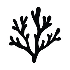Obraz premium Stylized Seaweed or Algae Branch in Black Silhouette on White Background