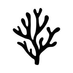 Stylized Seaweed Black Silhouette on White Background a Botanical Sea Scape