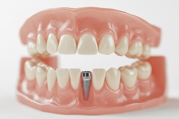 Dental implant positioned securely in the jaw surrounded by natural teeth demonstrating effective oral restoration