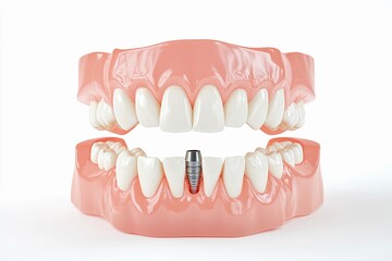 Dental implant positioned securely in the jaw surrounded by natural teeth demonstrating effective oral restoration