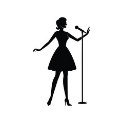Elegant Silhouette of a Female Singer Performing on Stage with Microphone
