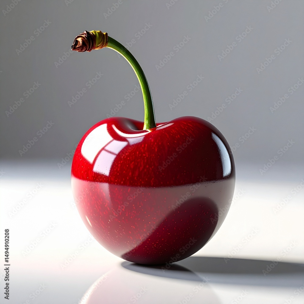 Poster luminous red cherry 3d render of a single shiny fruit with realistic reflections