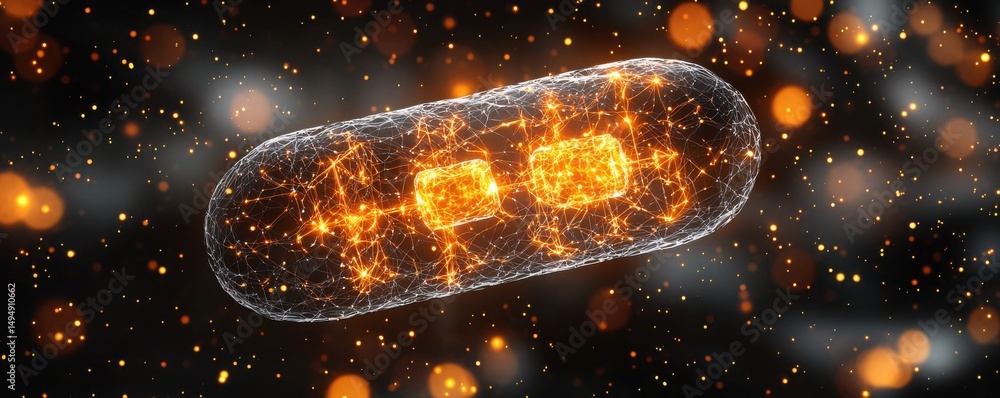 Poster conceptual visualization of synthetic microbes highlighting their functional properties in an abstra