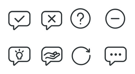 Communication outline icons set – linear, line, messaging and chat symbols