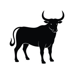 Powerful Black Bull Silhouette Strong Animal Vector Illustration