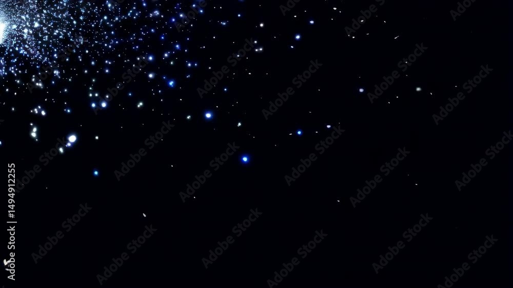 Poster glittering blue particle stream against a dark backdrop, creating an ethereal, magical and dreamlike